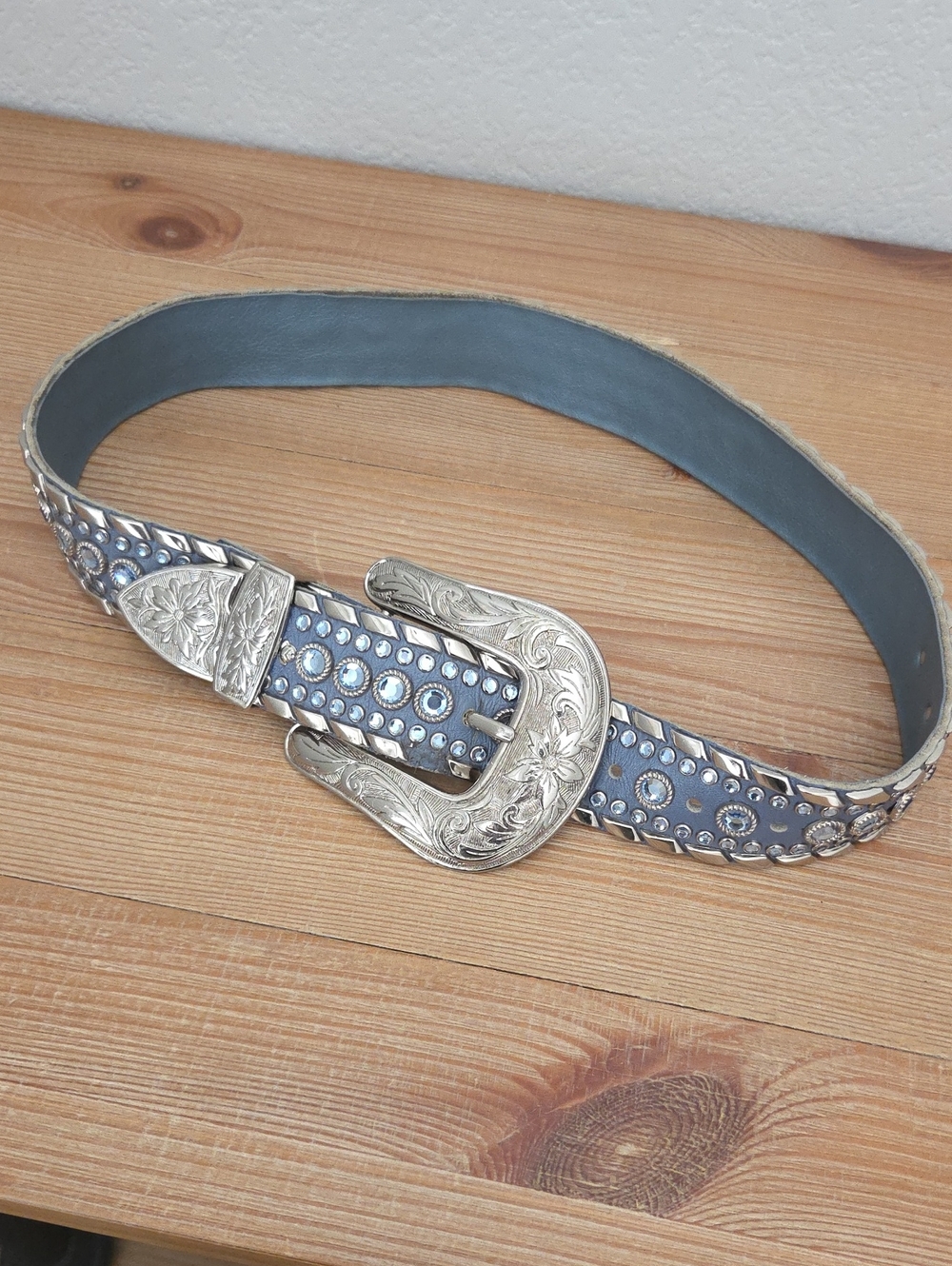 Y2K 90's Kippy's Las Vegas Authentic Swarovski Blue Denim Western Belt Size 30
